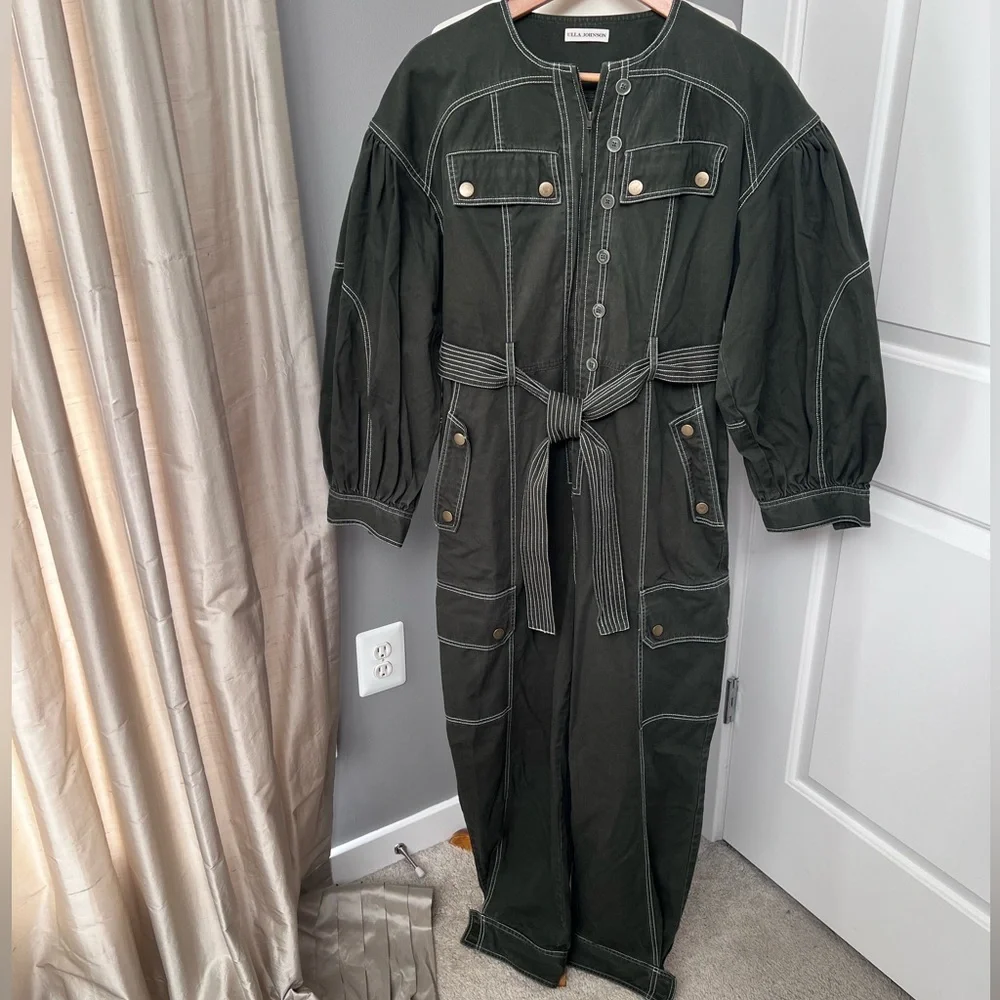 Ulla Johnson Dark Green Utility Jumpsuit with Belted Waist - Picture 2 of 14